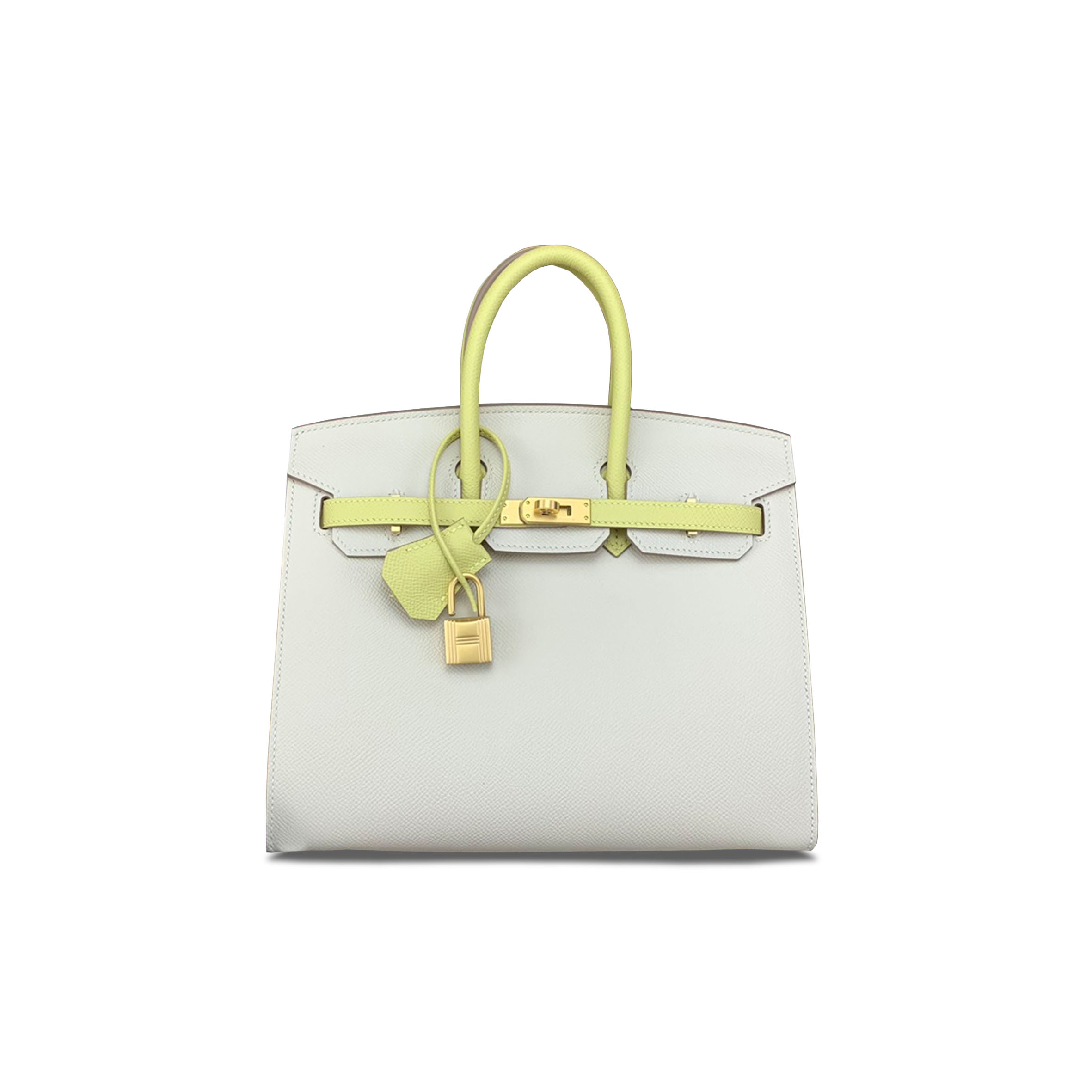 HERMÈS BIRKIN 25 EPSOM MILKSHAKE WHITE AND CHICK YELLOW GOLD BUCKLE A2173841 (25*18*13cm)